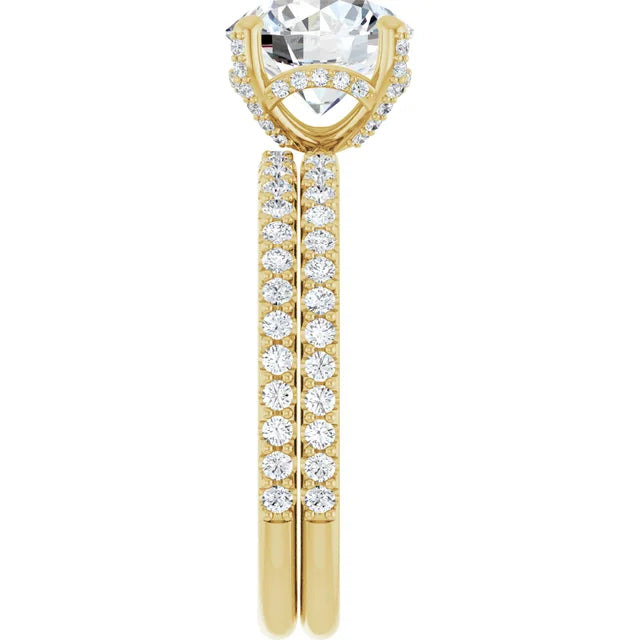 14K Yellow Gold 8 mm Round Engagement Ring Mounting with Bands