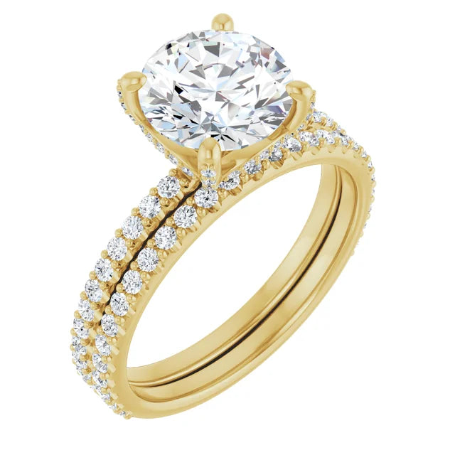 14K Yellow Gold 8 mm Round Engagement Ring Mounting with Bands