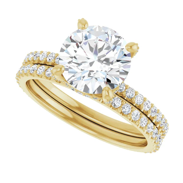 14K Yellow Gold 8 mm Round Engagement Ring Mounting with Bands