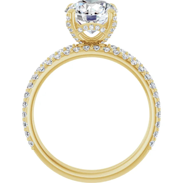 14K Yellow Gold 8 mm Round Engagement Ring Mounting with Bands