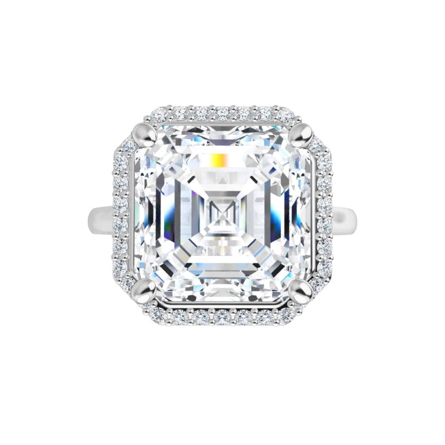 14K White Gold 10 mm Asscher Engagement Ring Mounting