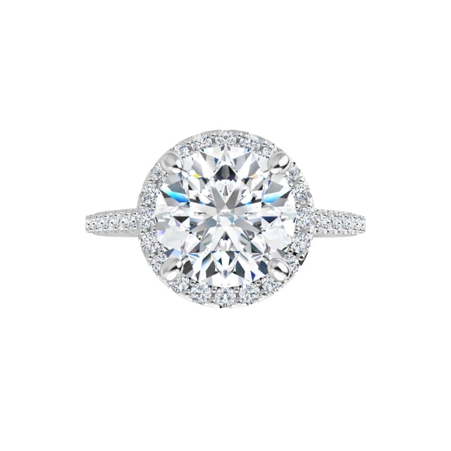 14K White Gold 8 mm Round Engagement Ring Mounting, 2.01 ct Round Natural Diamond