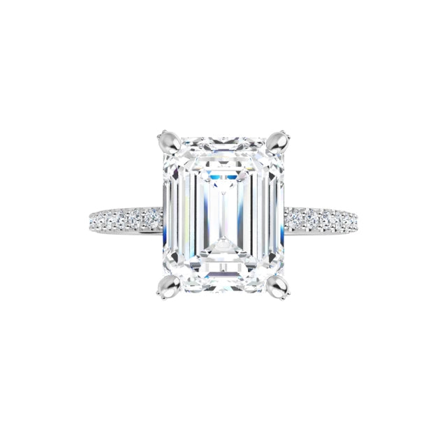 14K White Gold 9x7 mm Emerald Engagement Ring Mounting-3.01 ct Radiant Natural Diamond