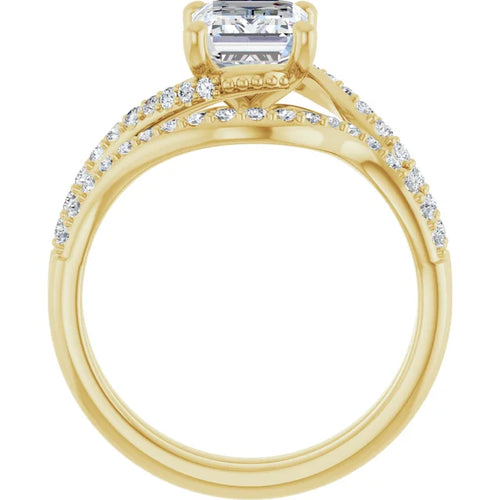 10K Yellow Gold 8x6 mm Emerald Engagement Ring Mounting - Matching Band