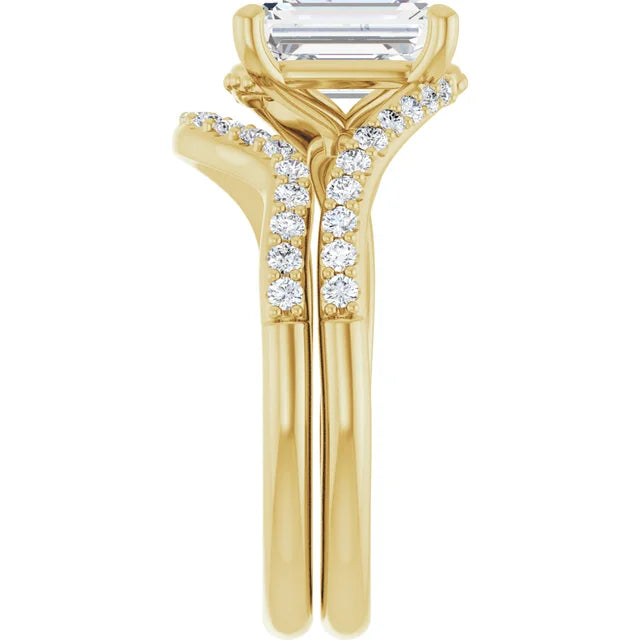 10K Yellow Gold 8x6 mm Emerald Engagement Ring Mounting - Matching Band